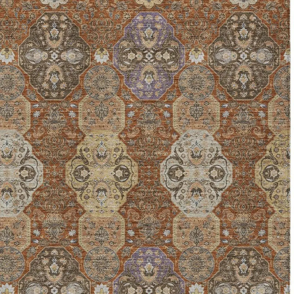 3' X 5' Orange And Copper Floral Washable Indoor Outdoor Area Rug Homeroots Outdoor