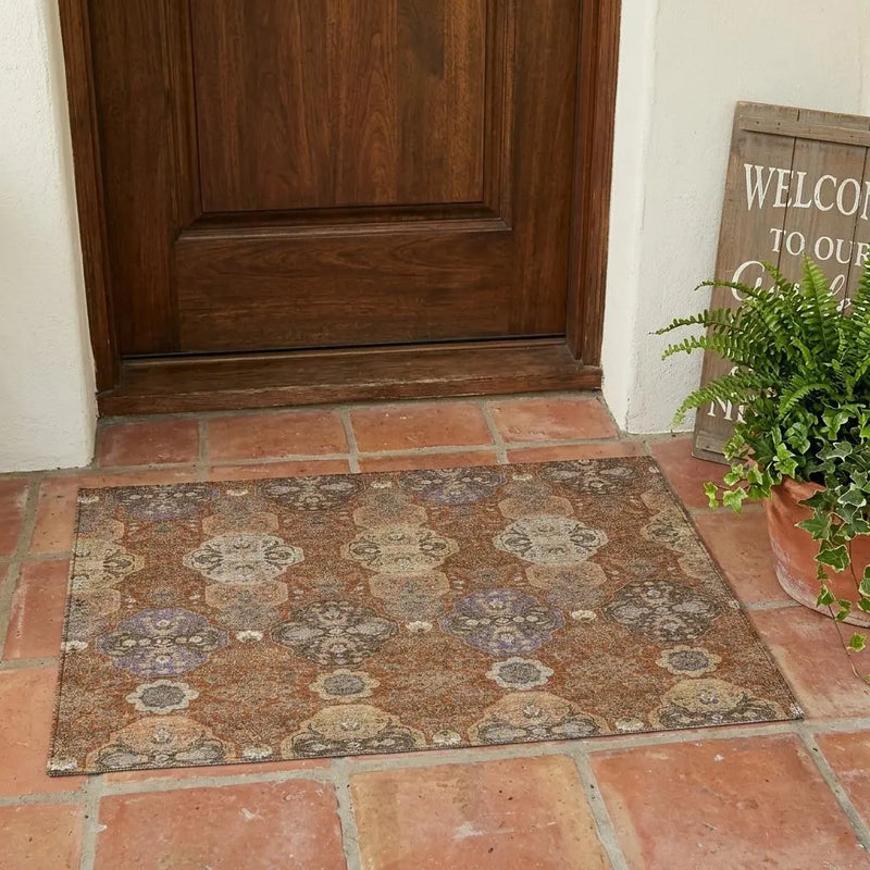 3' X 5' Orange And Copper Floral Washable Indoor Outdoor Area Rug Homeroots Outdoor