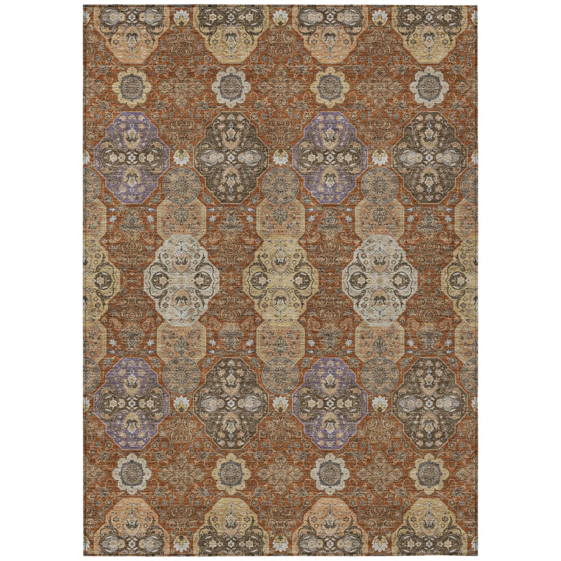 3' X 5' Orange And Copper Floral Washable Indoor Outdoor Area Rug Homeroots Outdoor