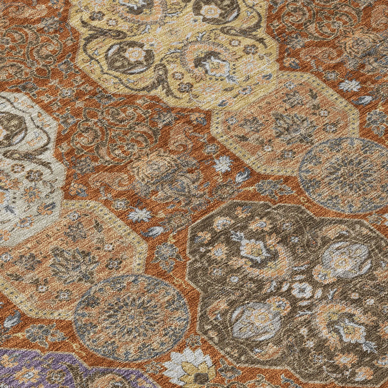 3' X 5' Orange And Copper Floral Washable Indoor Outdoor Area Rug Homeroots Outdoor