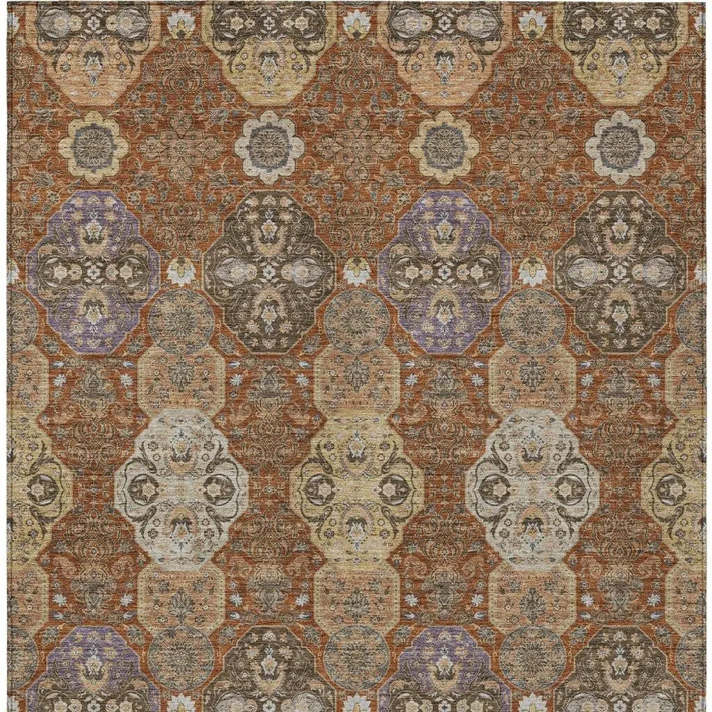 3' X 5' Orange And Copper Floral Washable Indoor Outdoor Area Rug Homeroots Outdoor
