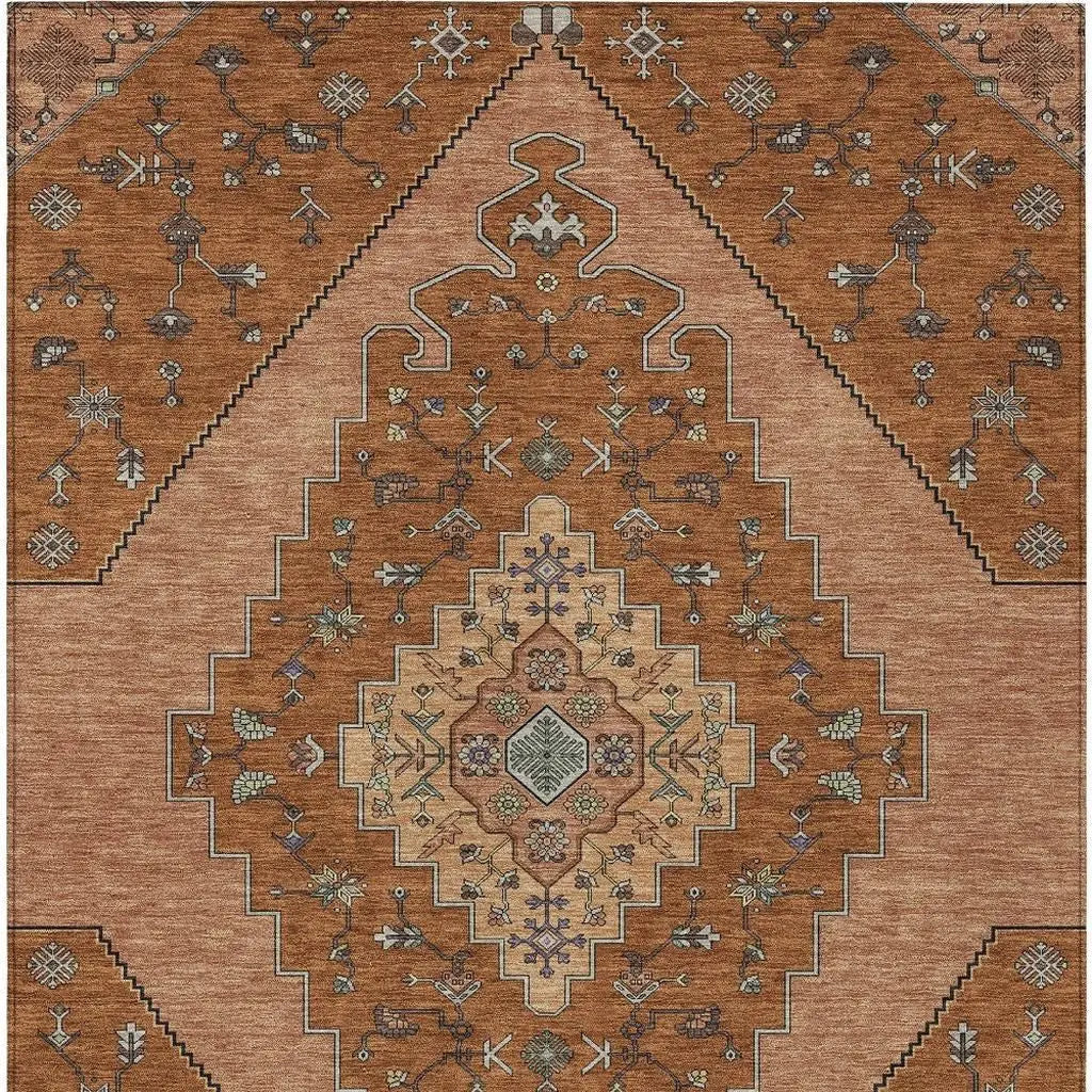 3' X 5' Orange And Copper Geometric Washable Indoor Outdoor Area Rug Homeroots Outdoor