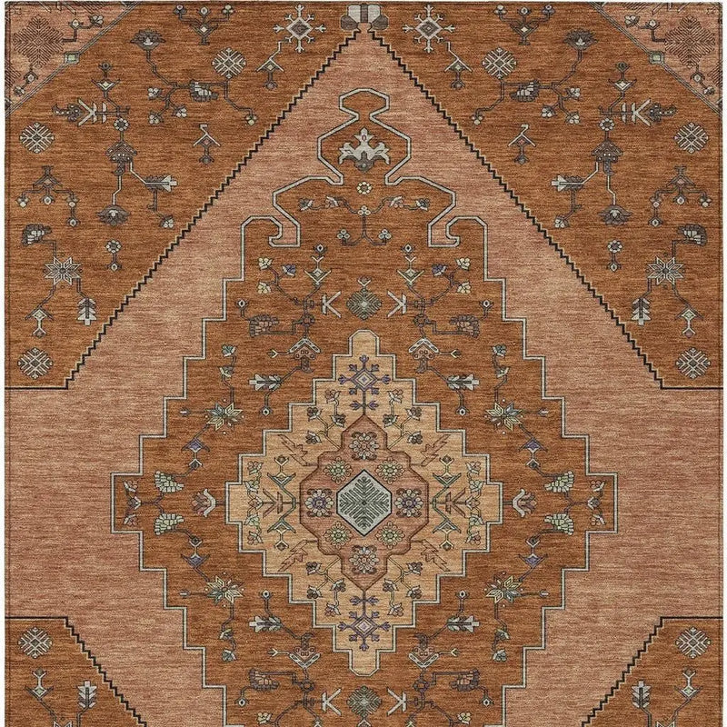 3' X 5' Orange And Copper Geometric Washable Indoor Outdoor Area Rug Homeroots Outdoor