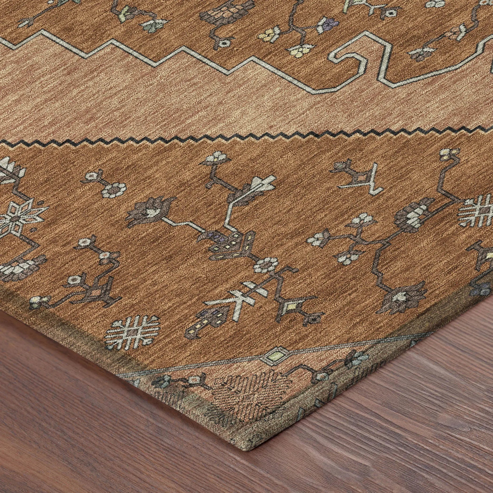 3' X 5' Orange And Copper Geometric Washable Indoor Outdoor Area Rug Homeroots Outdoor