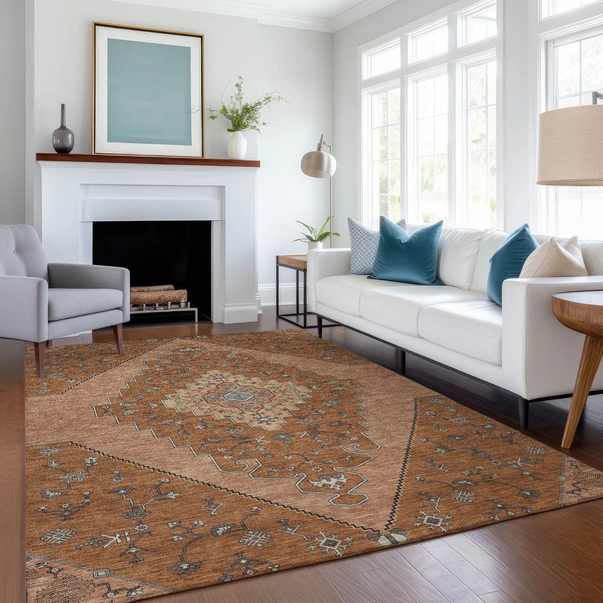 3' X 5' Orange And Copper Geometric Washable Indoor Outdoor Area Rug Homeroots Outdoor