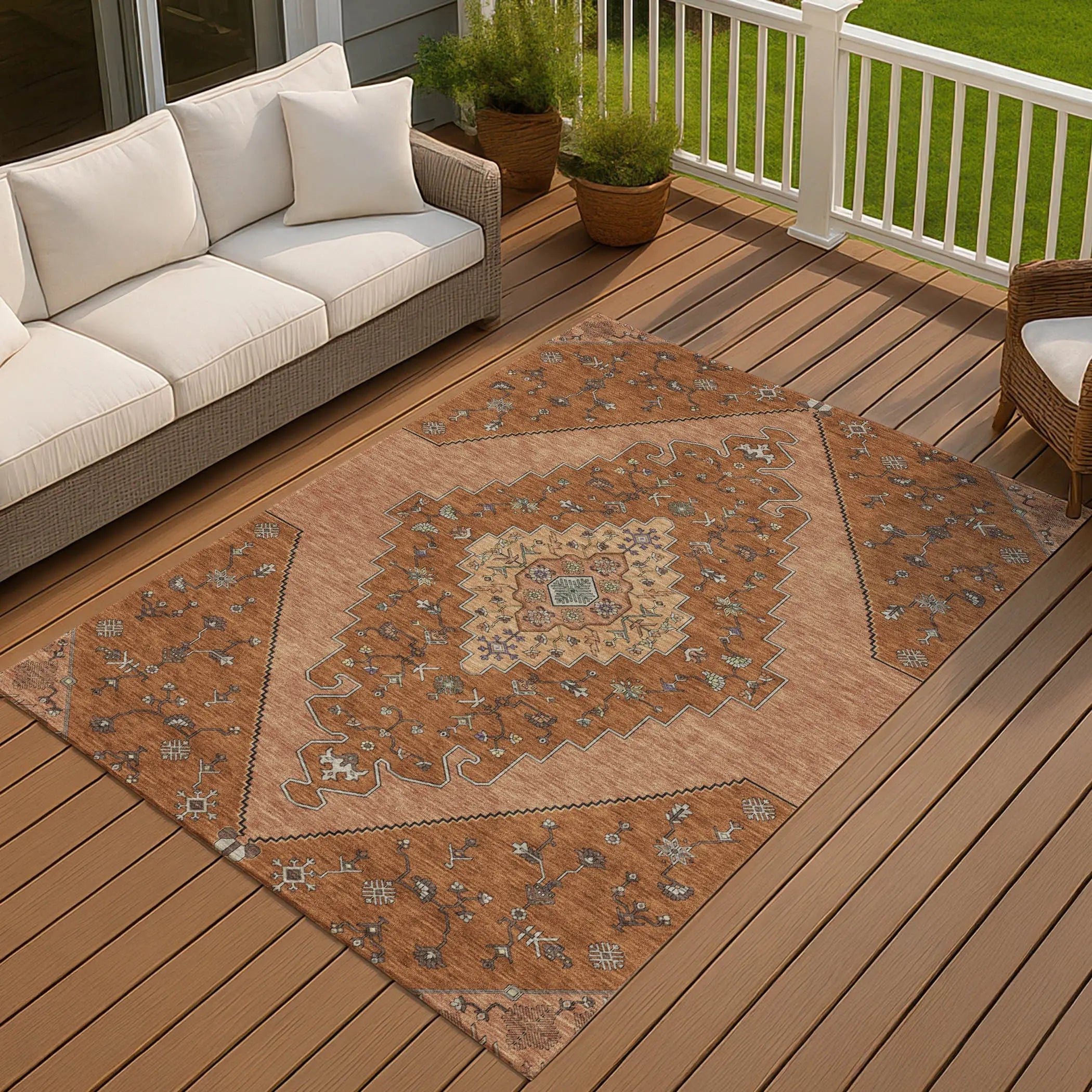 3' X 5' Orange And Copper Geometric Washable Indoor Outdoor Area Rug Homeroots Outdoor