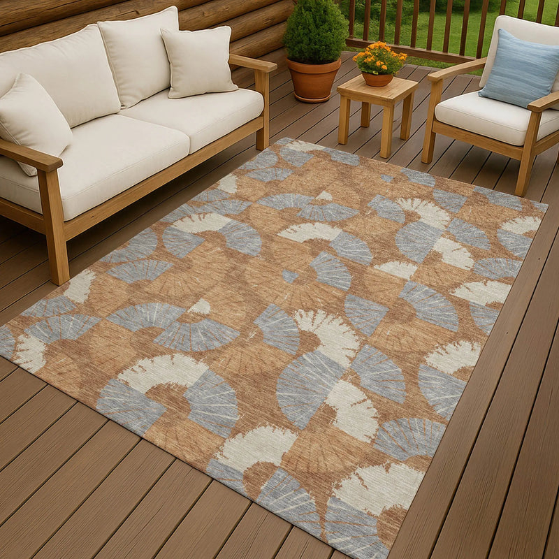 3' X 5' Orange And Copper Geometric Washable Indoor Outdoor Area Rug Homeroots Outdoor