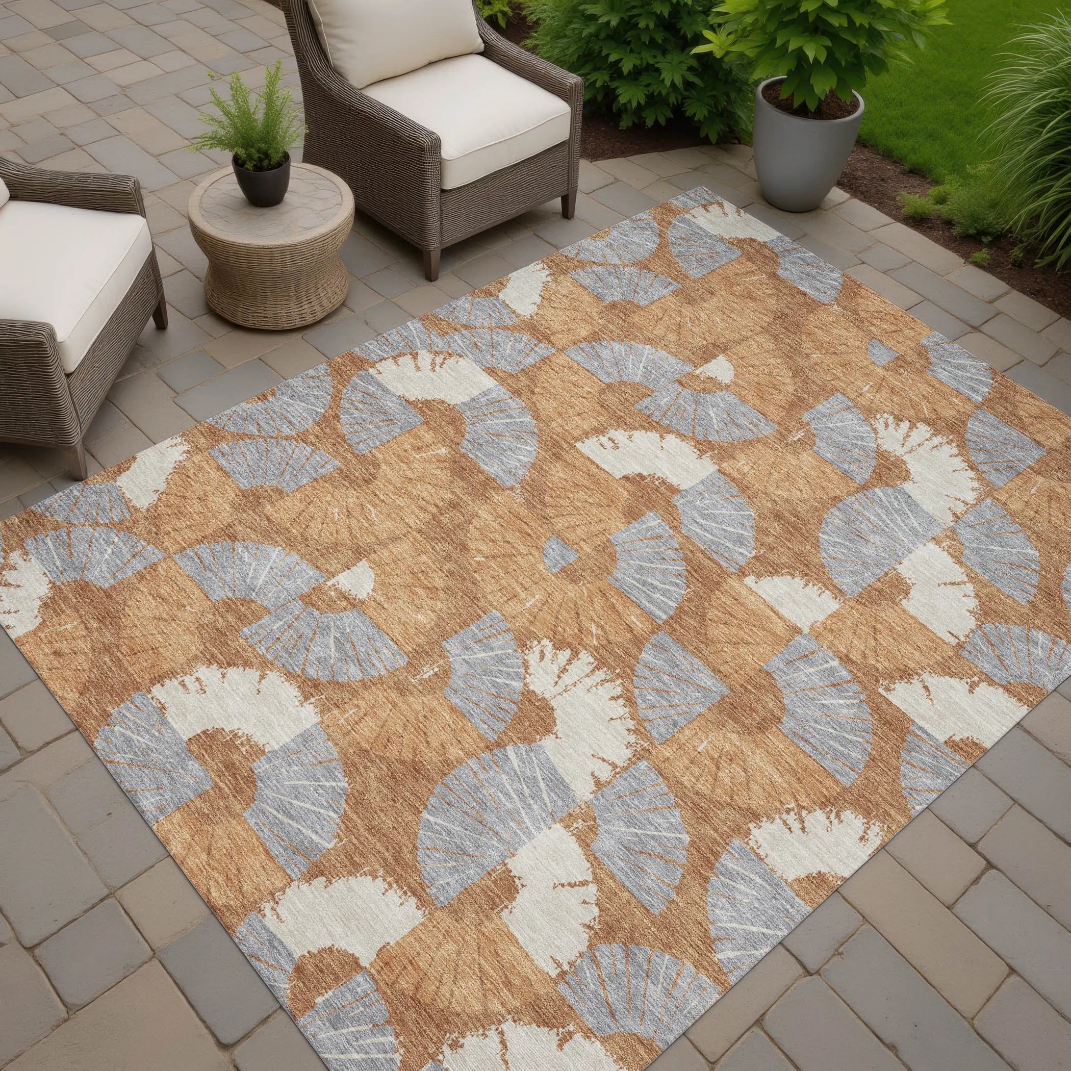 3' X 5' Orange And Copper Geometric Washable Indoor Outdoor Area Rug Homeroots Outdoor