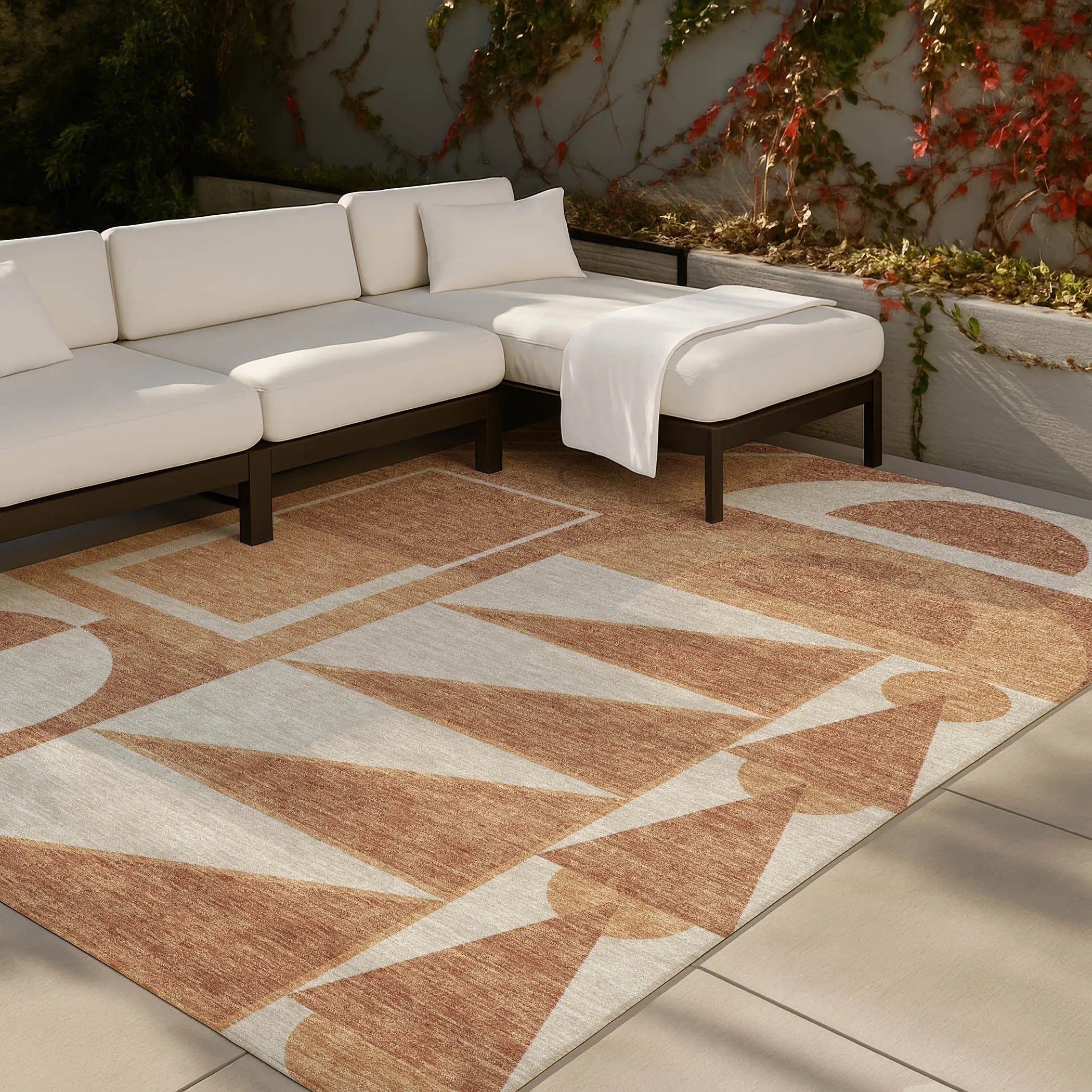 3' X 5' Orange And Copper Geometric Washable Indoor Outdoor Area Rug Homeroots Outdoor