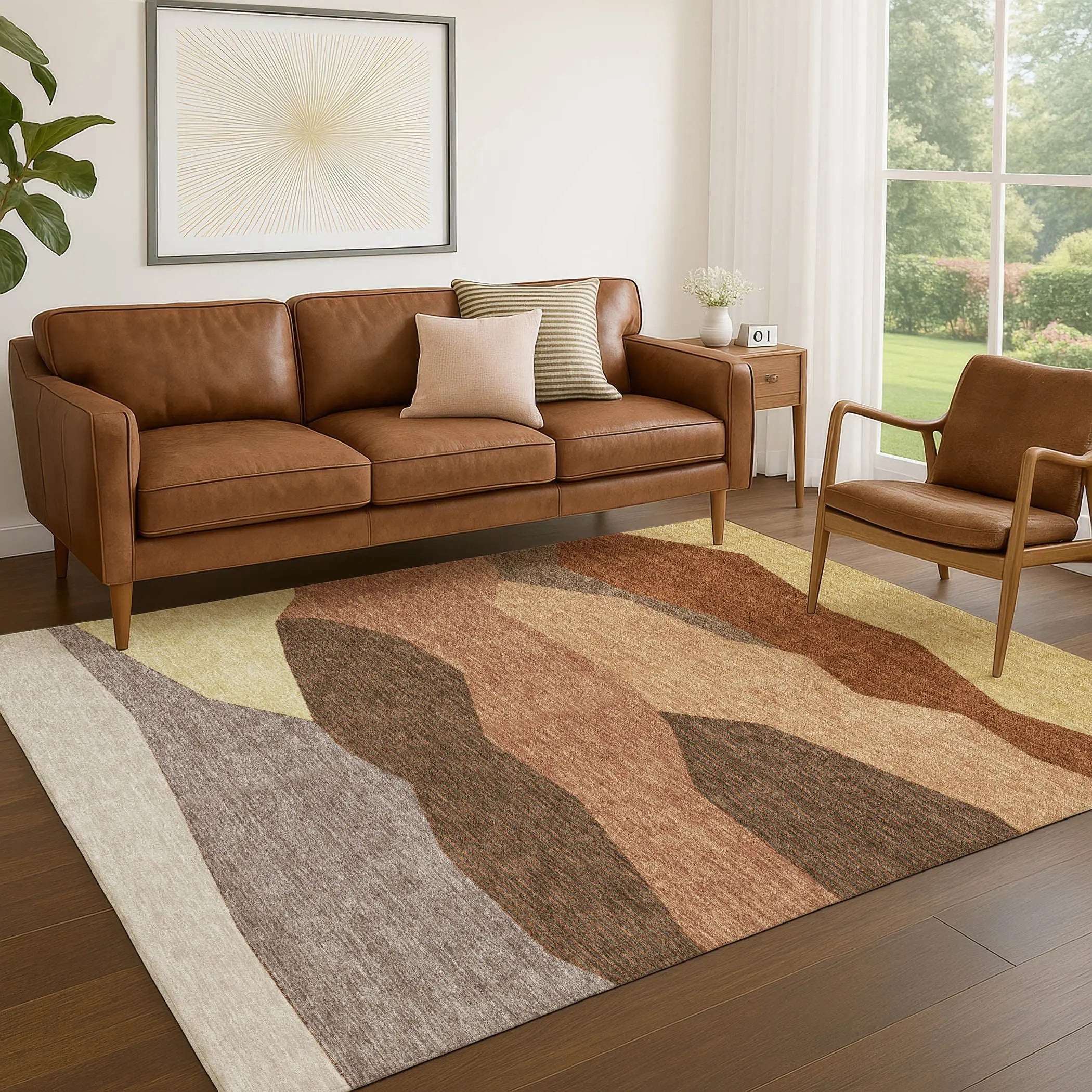 3' X 5' Orange And Copper Geometric Washable Indoor Outdoor Area Rug Homeroots Outdoor