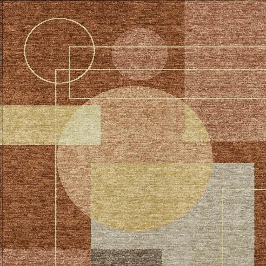 3' X 5' Orange And Copper Geometric Washable Indoor Outdoor Area Rug Homeroots Outdoor