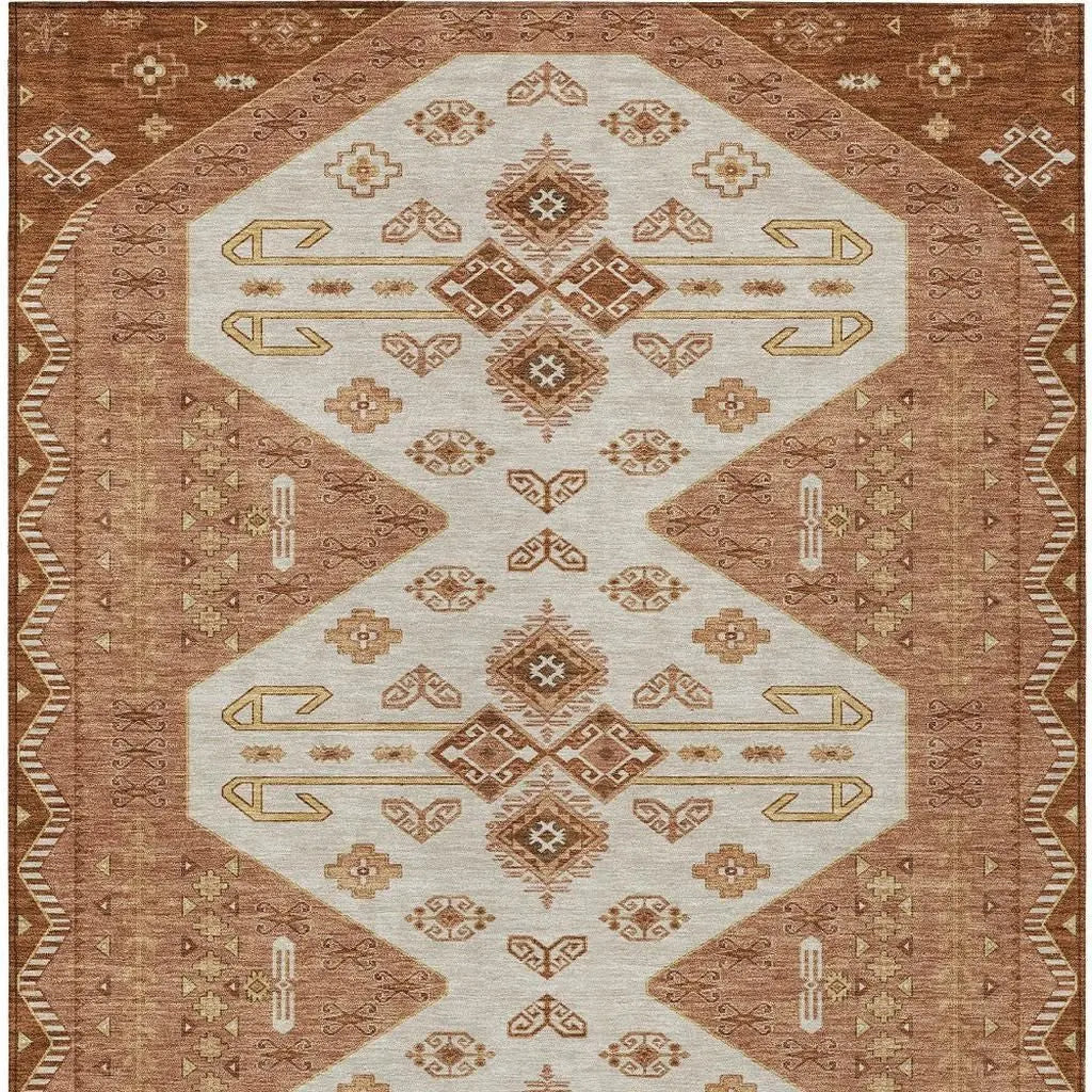 3' X 5' Orange And Copper Geometric Washable Indoor Outdoor Area Rug Homeroots Outdoor