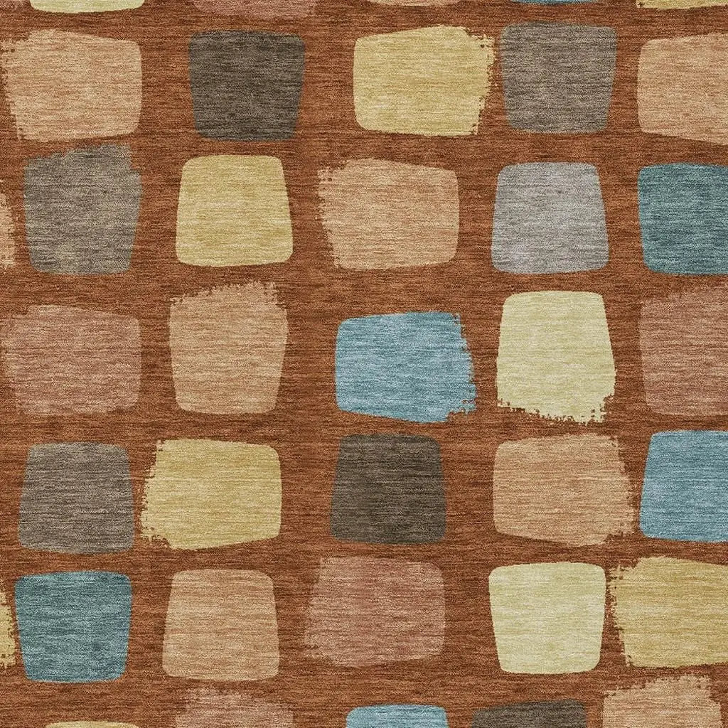 3' X 5' Orange And Copper Geometric Washable Indoor Outdoor Area Rug Homeroots Outdoor