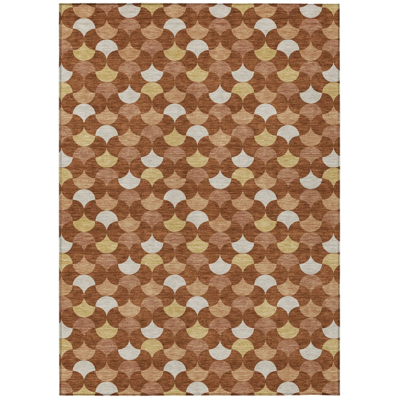 3' X 5' Orange And Copper Geometric Washable Indoor Outdoor Area Rug Homeroots Outdoor