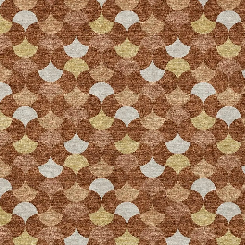 3' X 5' Orange And Copper Geometric Washable Indoor Outdoor Area Rug Homeroots Outdoor