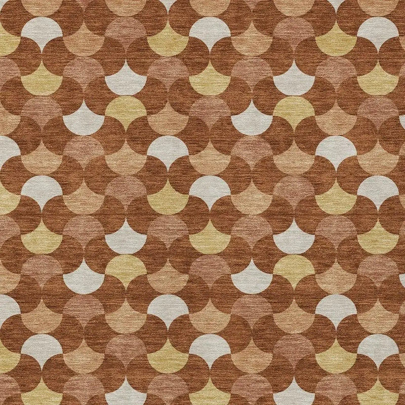 3' X 5' Orange And Copper Geometric Washable Indoor Outdoor Area Rug Homeroots Outdoor