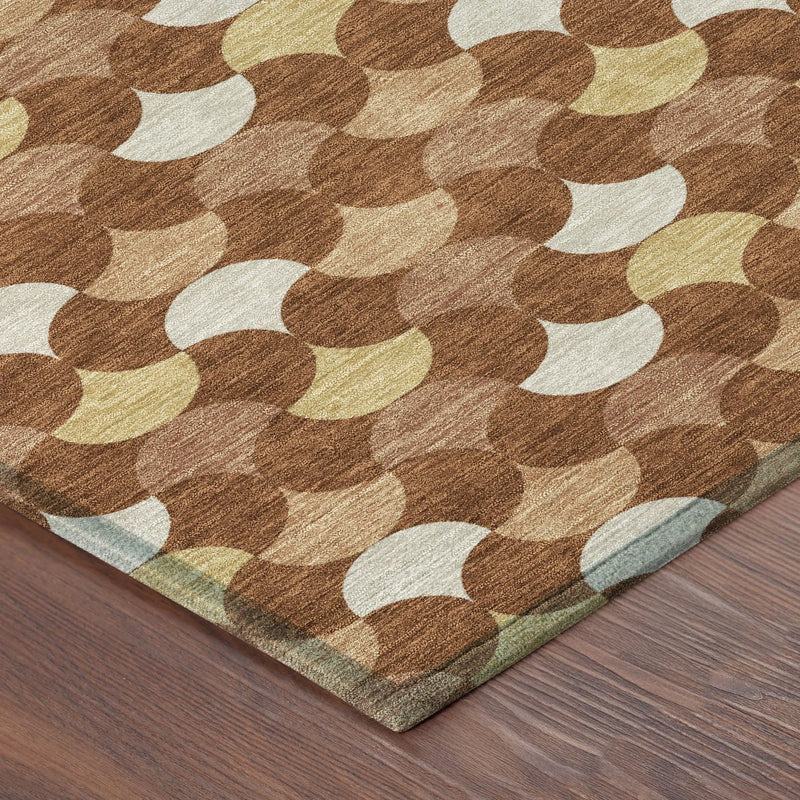 3' X 5' Orange And Copper Geometric Washable Indoor Outdoor Area Rug Homeroots Outdoor