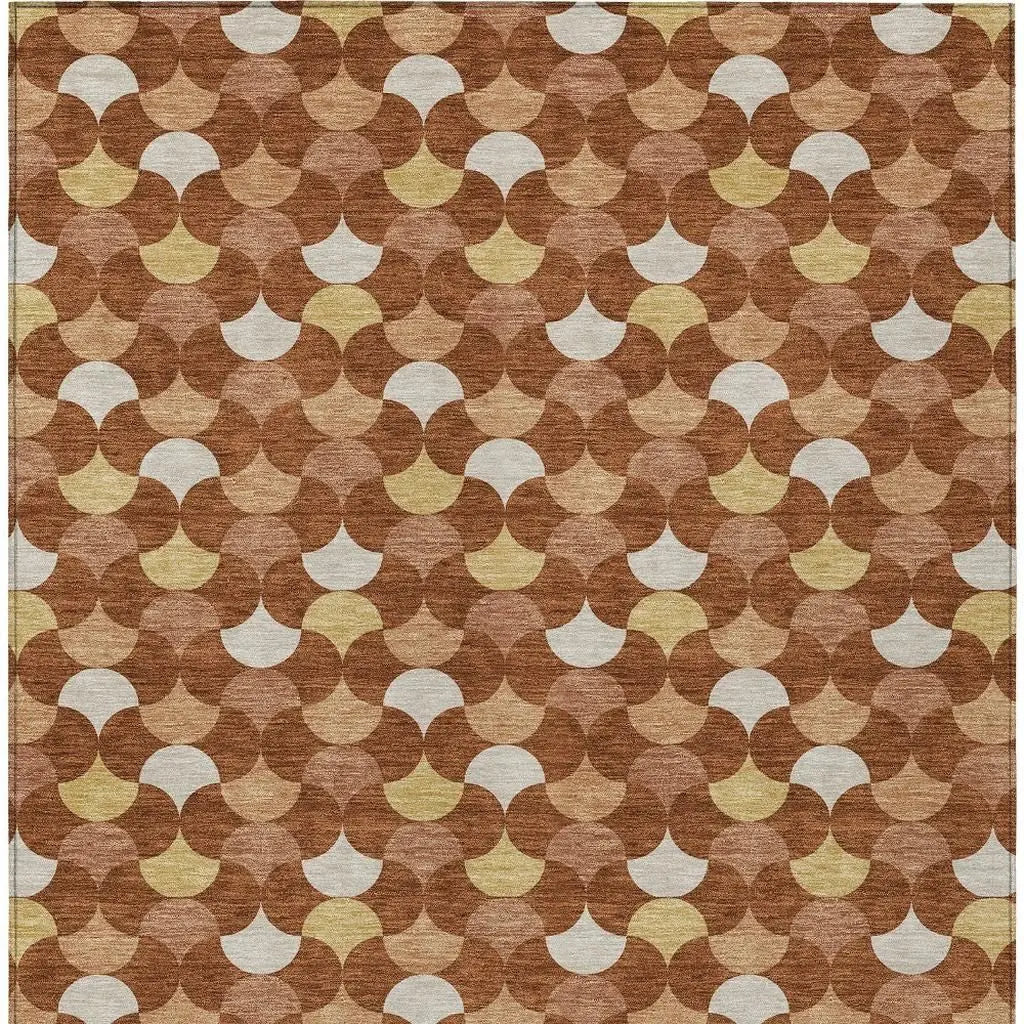3' X 5' Orange And Copper Geometric Washable Indoor Outdoor Area Rug Homeroots Outdoor