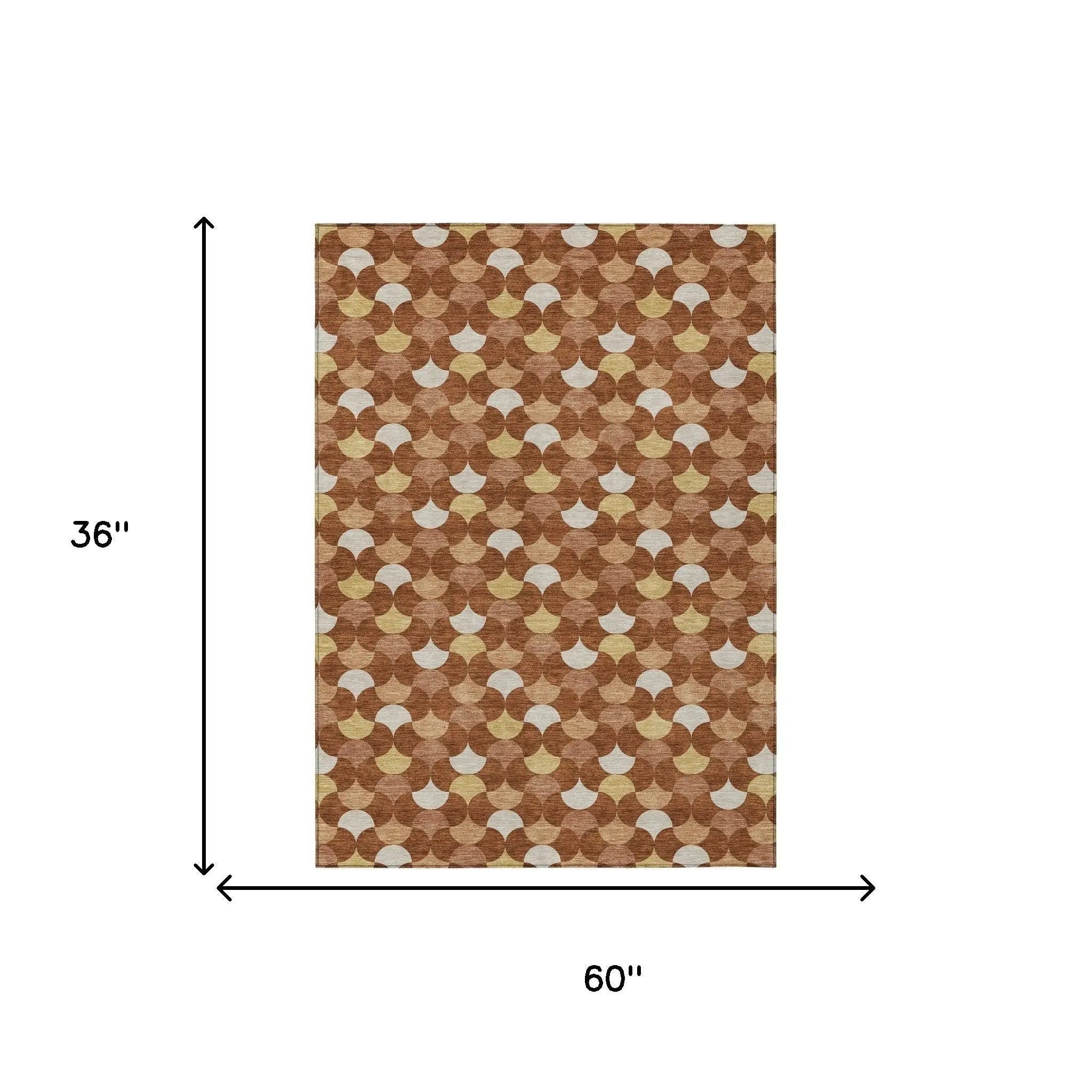 3' X 5' Orange And Copper Geometric Washable Indoor Outdoor Area Rug Homeroots Outdoor