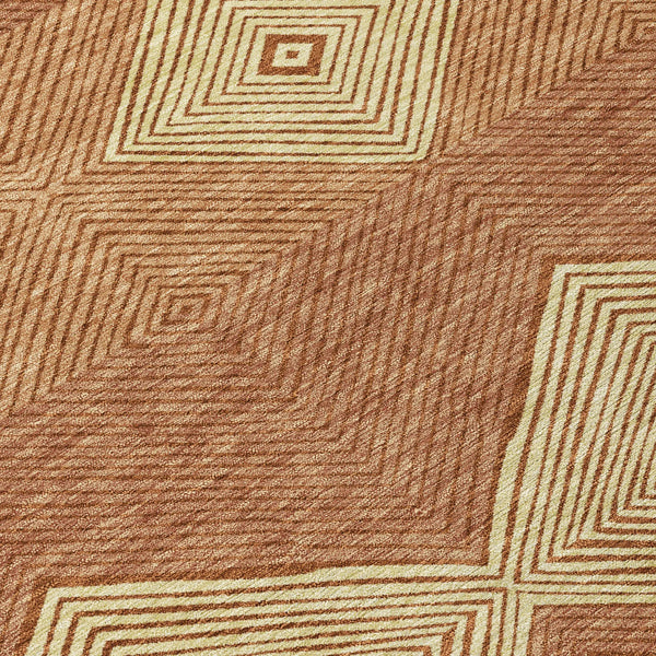 3' X 5' Orange And Copper Geometric Washable Indoor Outdoor Area Rug Homeroots Outdoor