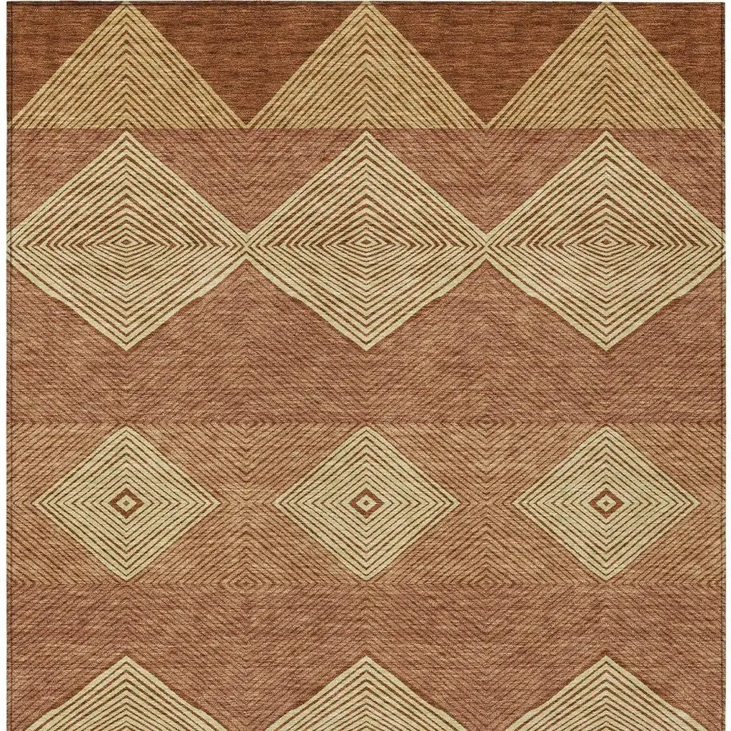3' X 5' Orange And Copper Geometric Washable Indoor Outdoor Area Rug Homeroots Outdoor