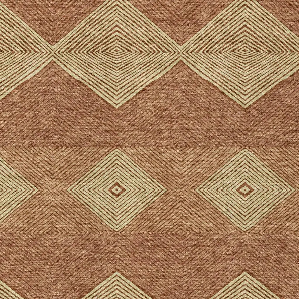 3' X 5' Orange And Copper Geometric Washable Indoor Outdoor Area Rug Homeroots Outdoor