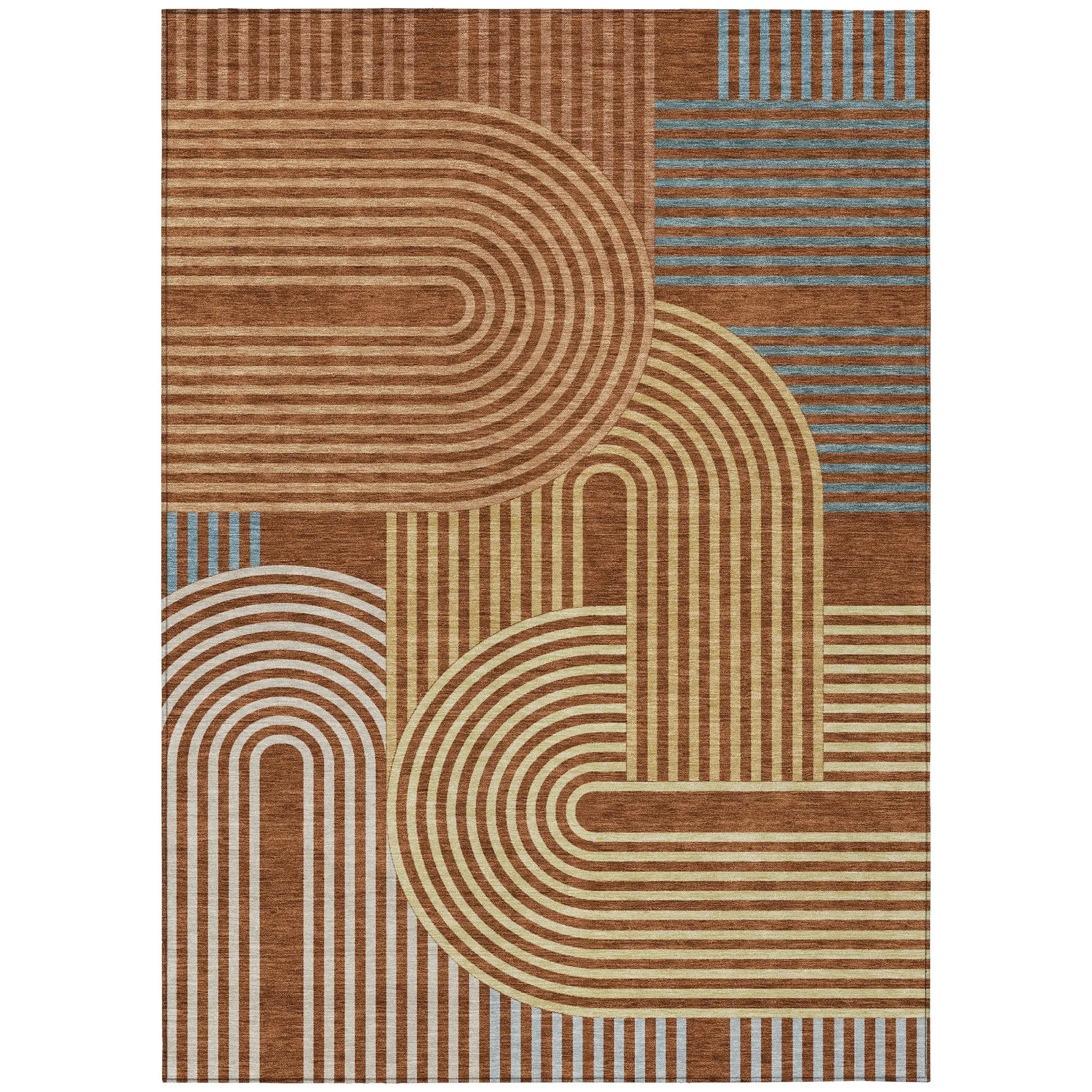3' X 5' Orange And Copper Geometric Washable Indoor Outdoor Area Rug Homeroots Outdoor