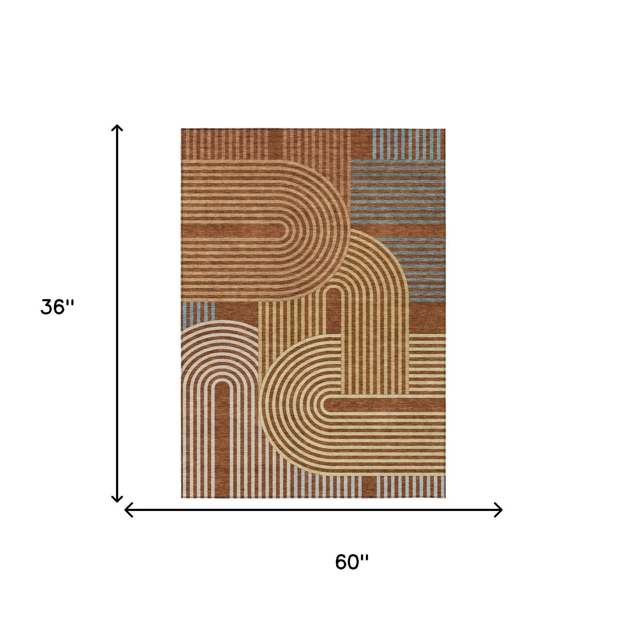3' X 5' Orange And Copper Geometric Washable Indoor Outdoor Area Rug Homeroots Outdoor