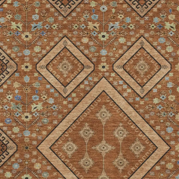 3' X 5' Orange And Copper Medallion Washable Indoor Outdoor Area Rug Homeroots Outdoor