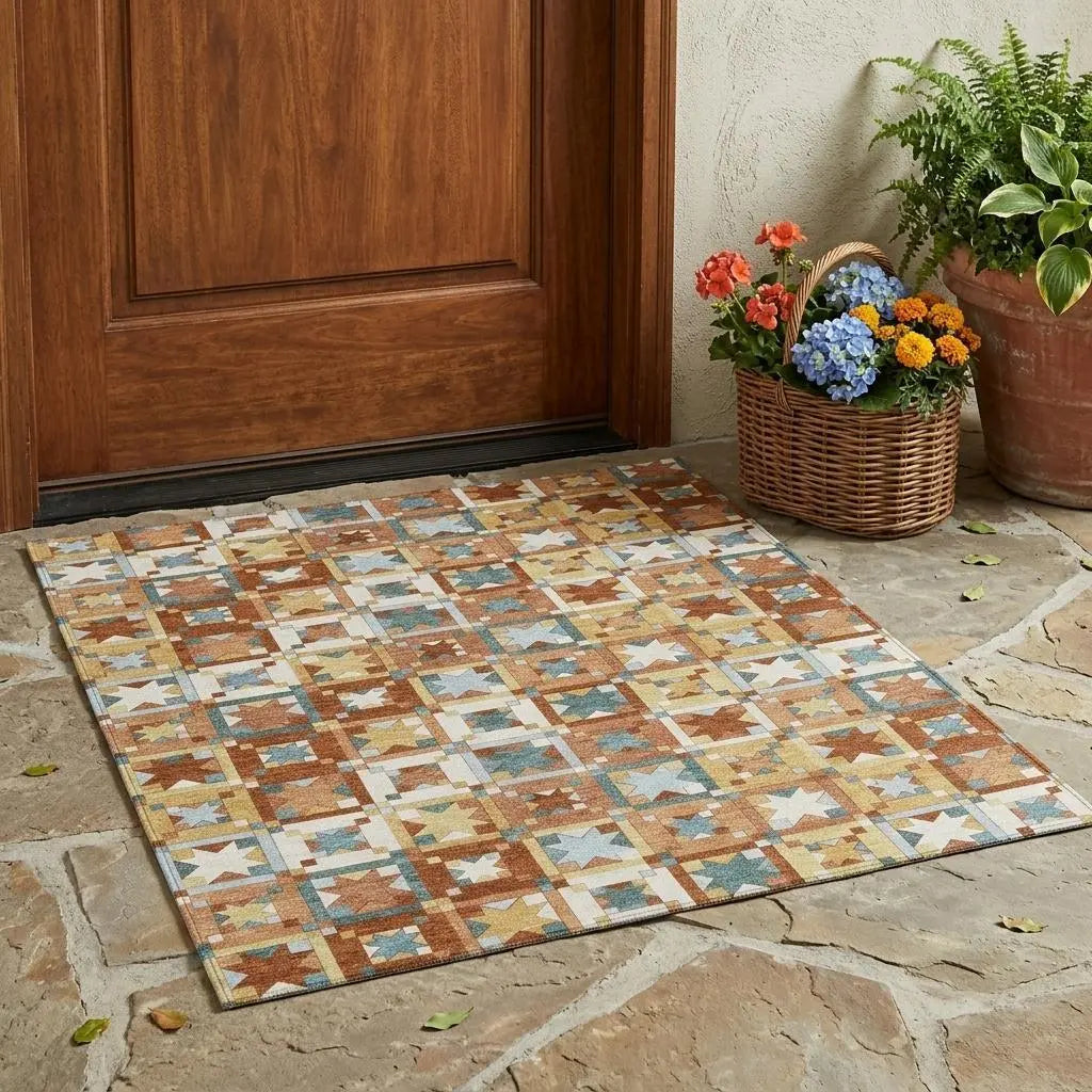 3' X 5' Orange And Copper Patchwork Washable Indoor Outdoor Area Rug Homeroots Outdoor