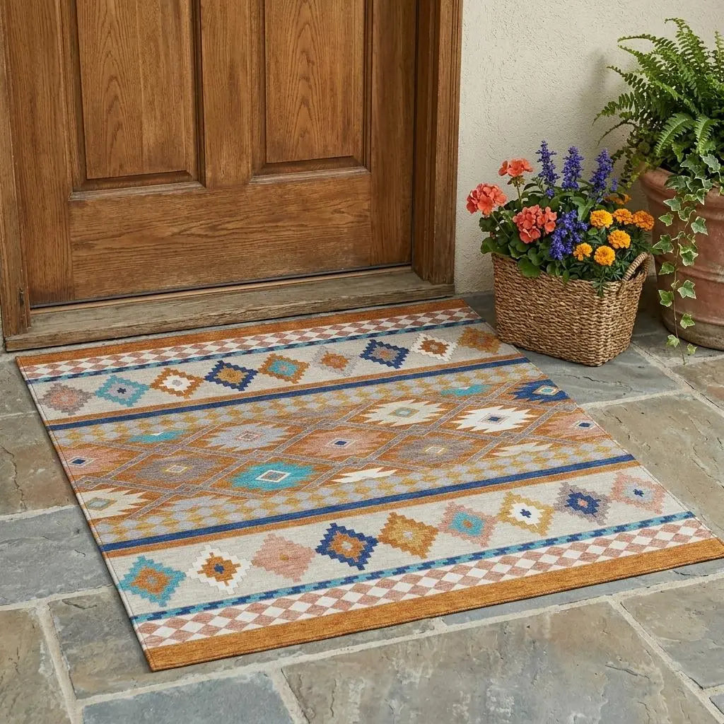 3' X 5' Orange And Copper Southwestern Washable Indoor Outdoor Area Rug Homeroots Outdoor