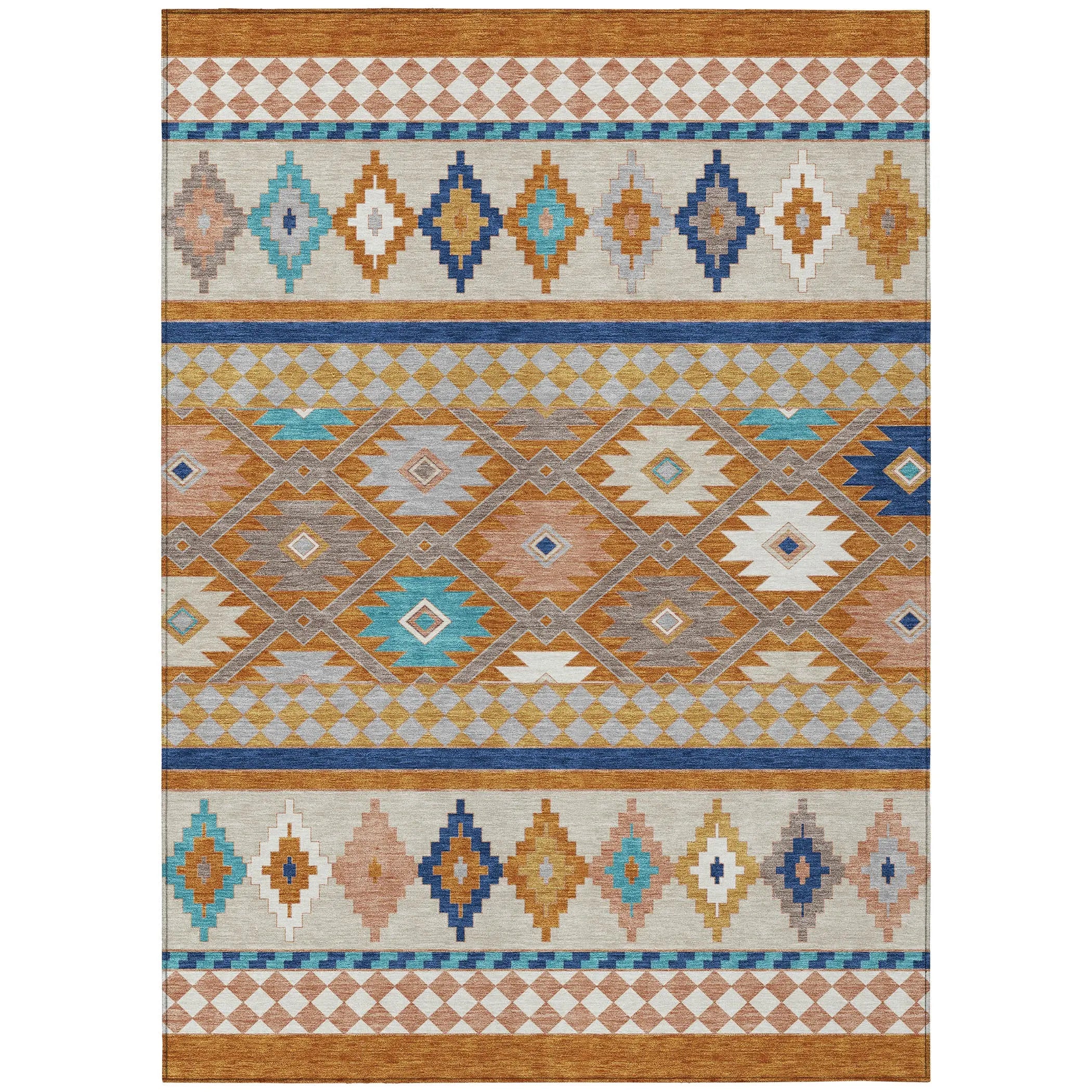 3' X 5' Orange And Copper Southwestern Washable Indoor Outdoor Area Rug Homeroots Outdoor