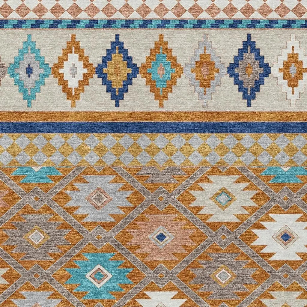 3' X 5' Orange And Copper Southwestern Washable Indoor Outdoor Area Rug Homeroots Outdoor