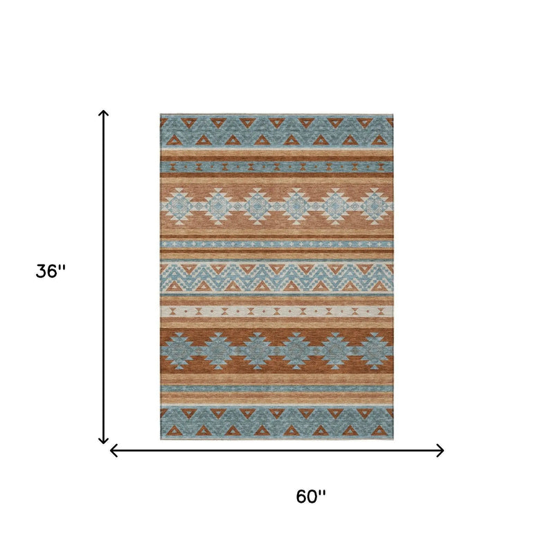 3' X 5' Orange And Copper Southwestern Washable Indoor Outdoor Area Rug Homeroots Outdoor