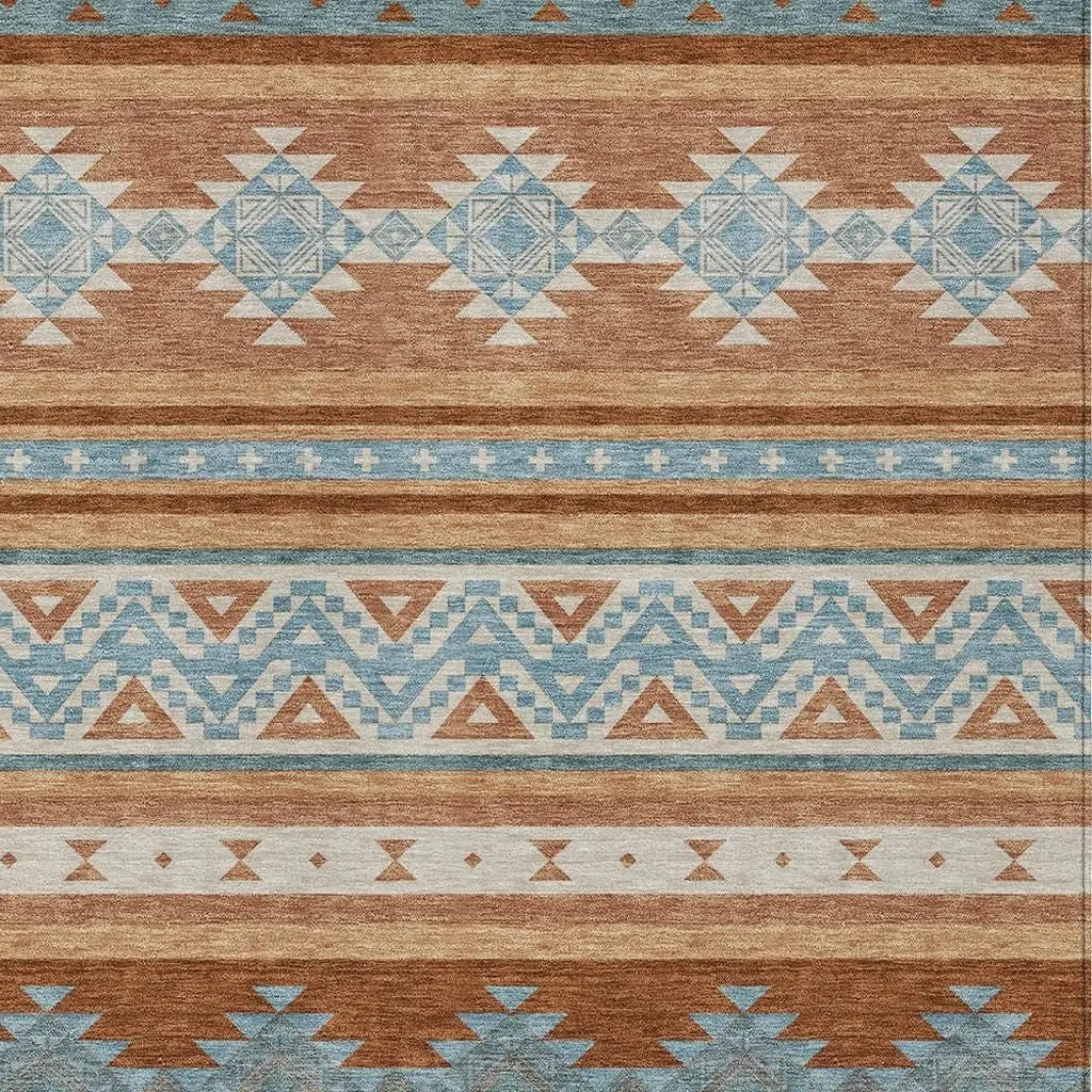 3' X 5' Orange And Copper Southwestern Washable Indoor Outdoor Area Rug Homeroots Outdoor