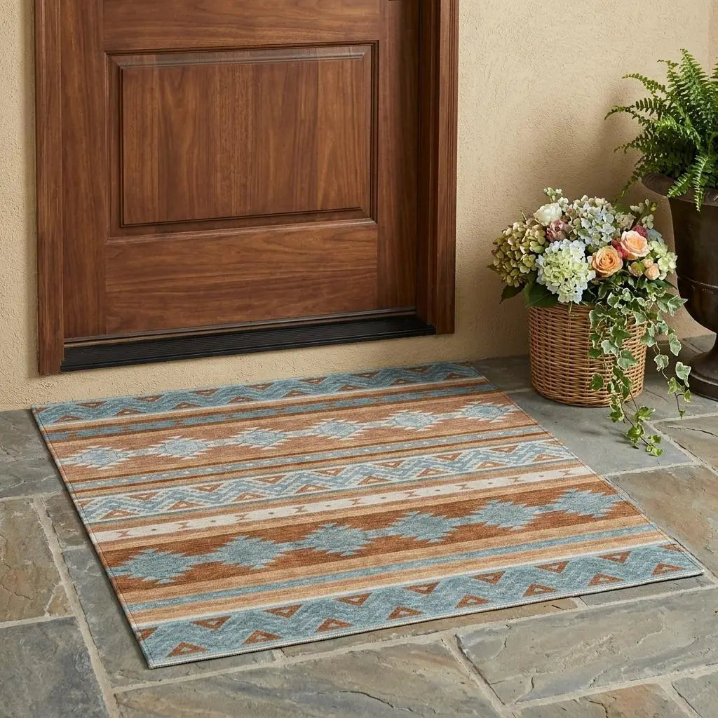 3' X 5' Orange And Copper Southwestern Washable Indoor Outdoor Area Rug Homeroots Outdoor