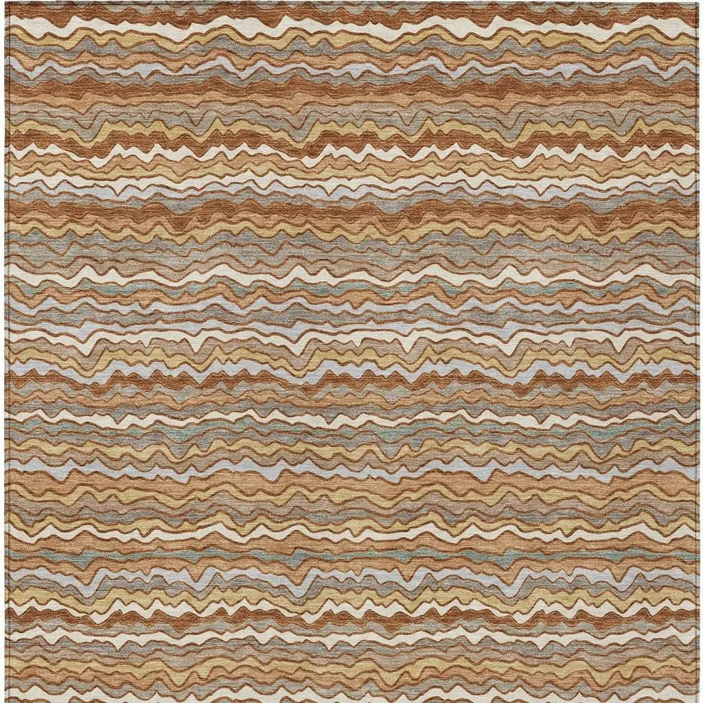 3' X 5' Orange And Copper Striped Washable Indoor Outdoor Area Rug Homeroots Outdoor