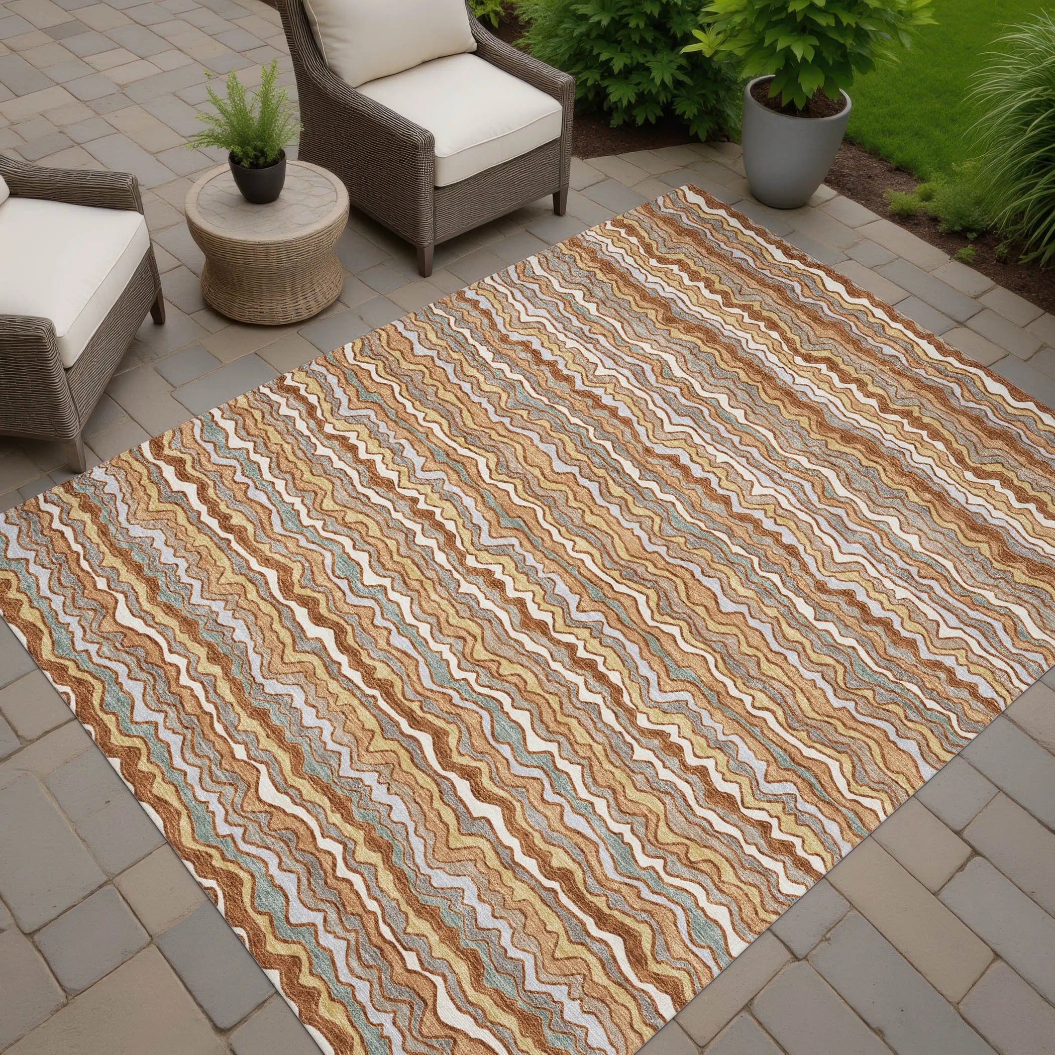 3' X 5' Orange And Copper Striped Washable Indoor Outdoor Area Rug Homeroots Outdoor