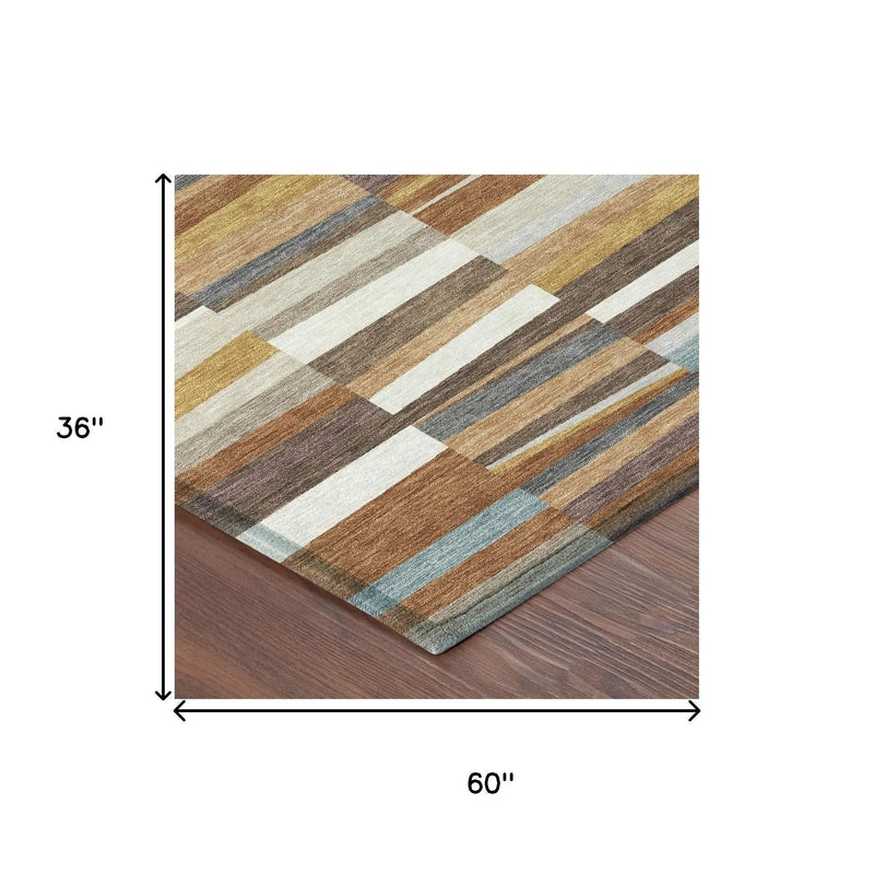 3' X 5' Orange And Copper Striped Washable Indoor Outdoor Area Rug Homeroots Outdoor