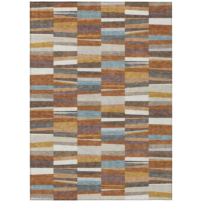 3' X 5' Orange And Copper Striped Washable Indoor Outdoor Area Rug Homeroots Outdoor