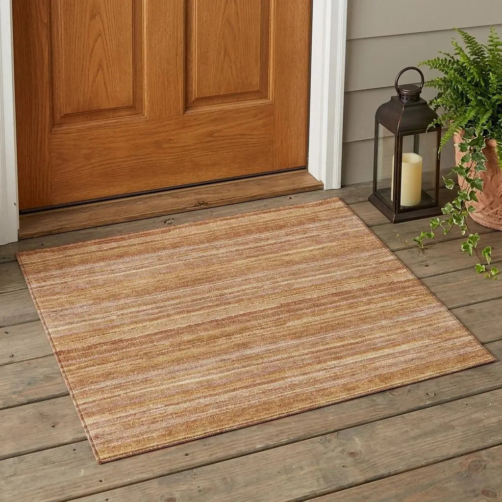 3' X 5' Orange And Copper Striped Washable Indoor Outdoor Area Rug Homeroots Outdoor