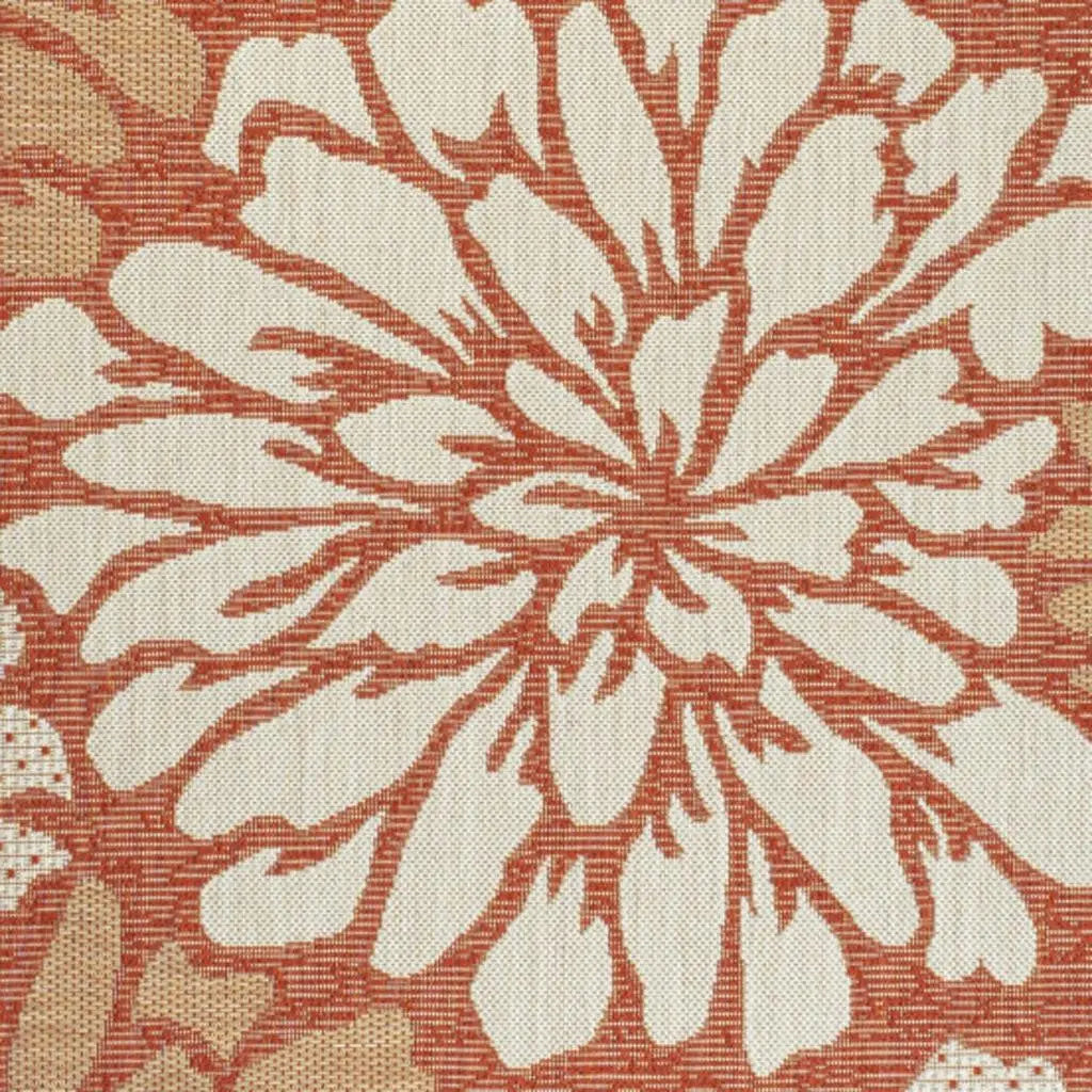 3' X 5' Orange And Cream Floral Indoor Outdoor Area Rug Homeroots Outdoor