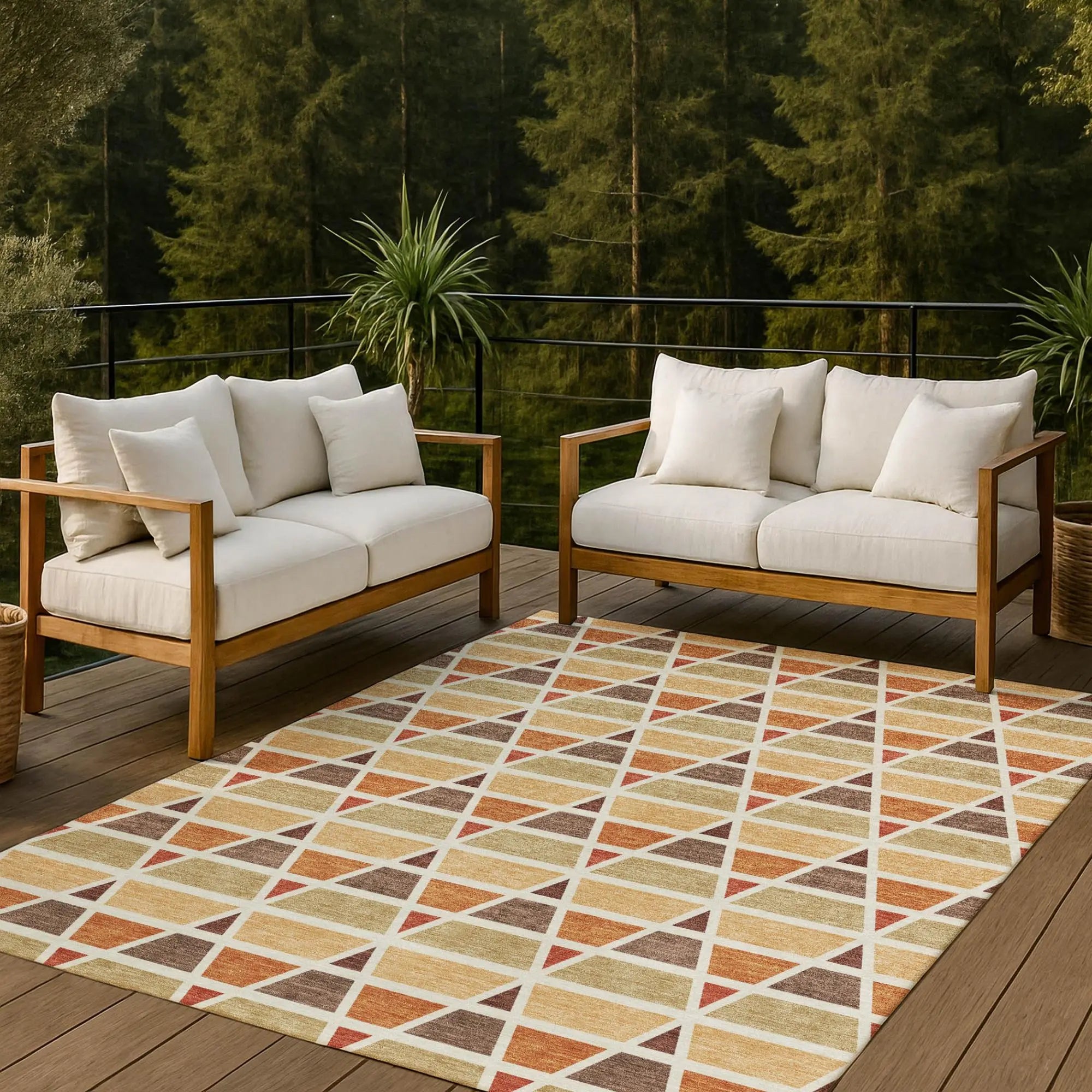 3' X 5' Orange And Cream Geometric Washable Indoor Outdoor Area Rug Homeroots Outdoor