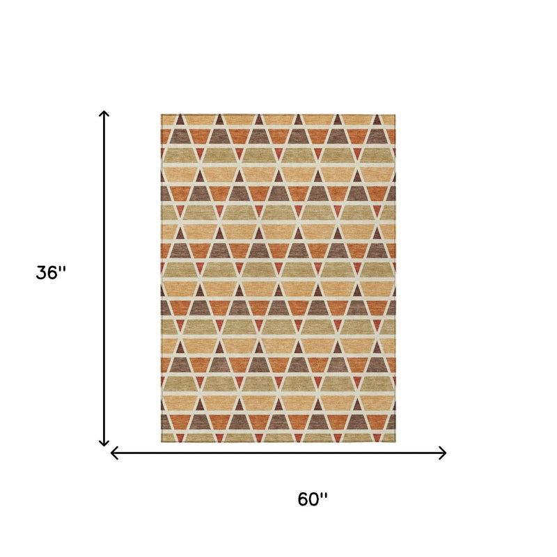 3' X 5' Orange And Cream Geometric Washable Indoor Outdoor Area Rug Homeroots Outdoor