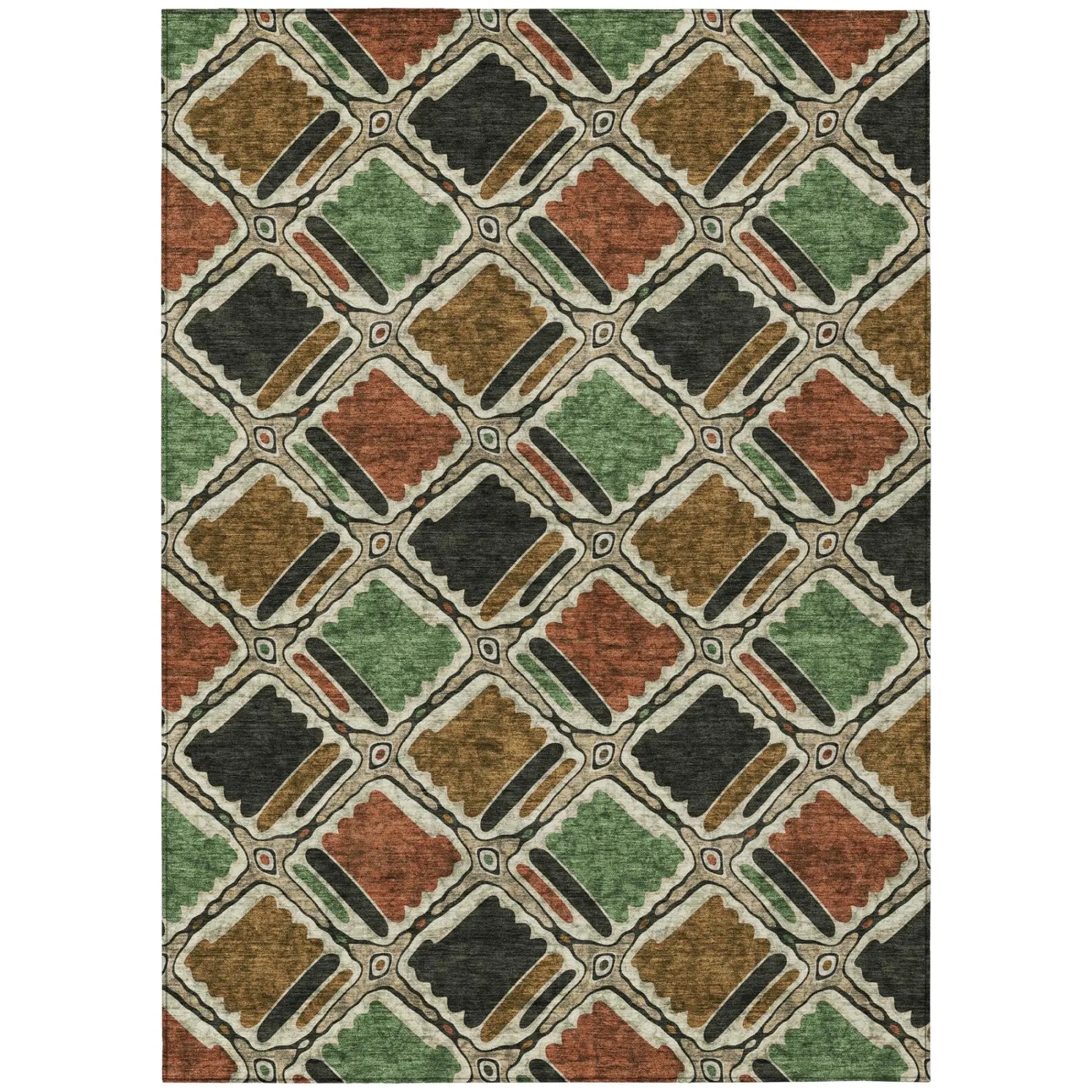 3' X 5' Orange And Emerald Geometric Washable Indoor Outdoor Area Rug Homeroots Outdoor