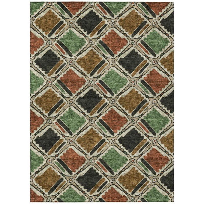 3' X 5' Orange And Emerald Geometric Washable Indoor Outdoor Area Rug Homeroots Outdoor
