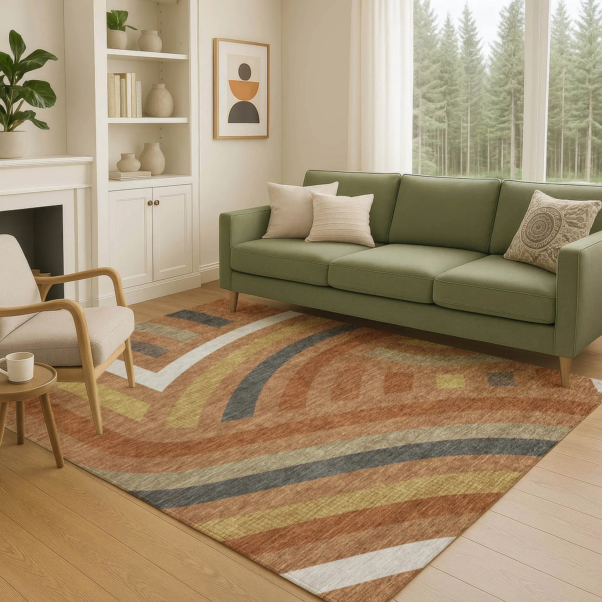 3' X 5' Orange And Gold Abstract Washable Indoor Outdoor Area Rug Homeroots Outdoor