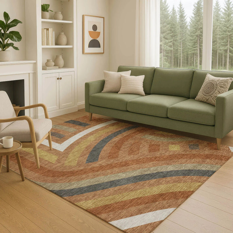 3' X 5' Orange And Gold Abstract Washable Indoor Outdoor Area Rug Homeroots Outdoor