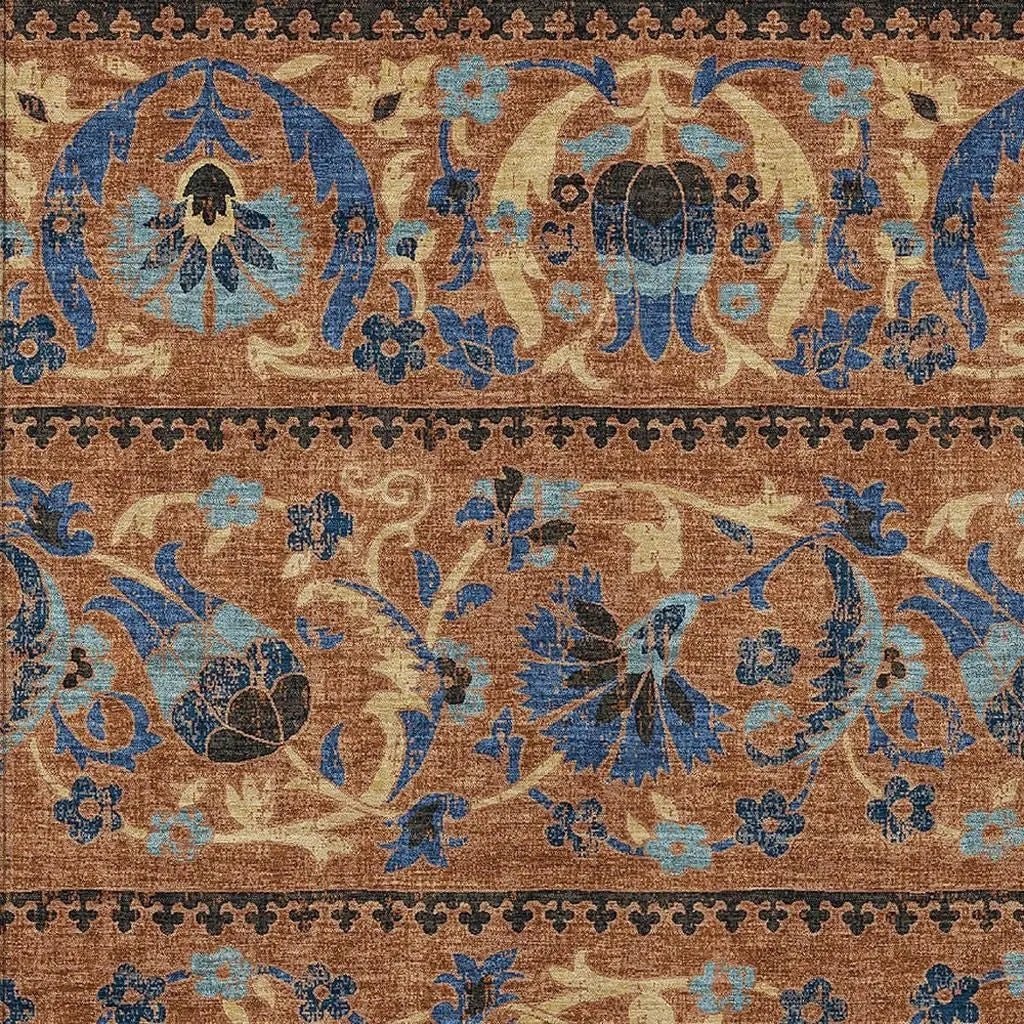 3' X 5' Orange And Gold Floral Washable Indoor Outdoor Area Rug Homeroots Outdoor