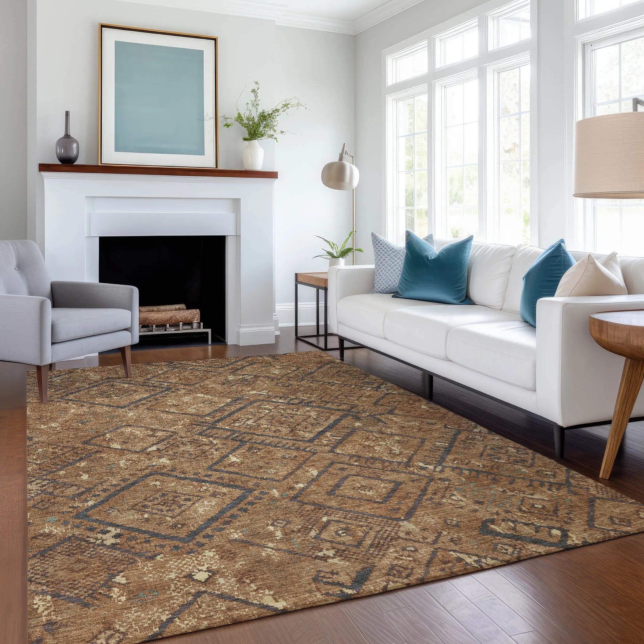 3' X 5' Orange And Gold Geometric Washable Indoor Outdoor Area Rug Homeroots Outdoor
